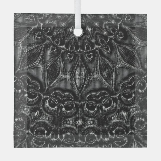 Charcoal Mandala   Glass Ornament (Front)