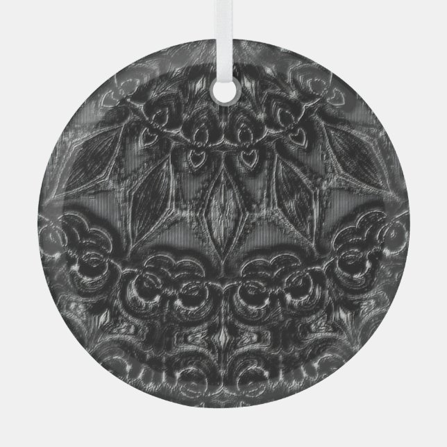 Charcoal Mandala   Glass Ornament (Front)