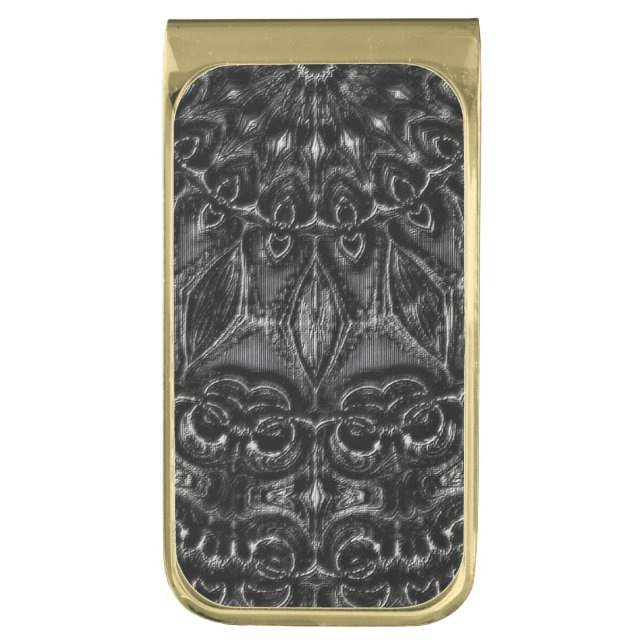 Charcoal Mandala   Gold Finish Money Clip (Front Vertical)