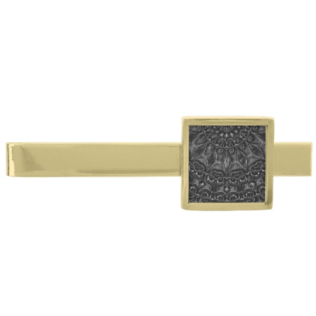 Charcoal Mandala   Gold Finish Tie Bar (Front)