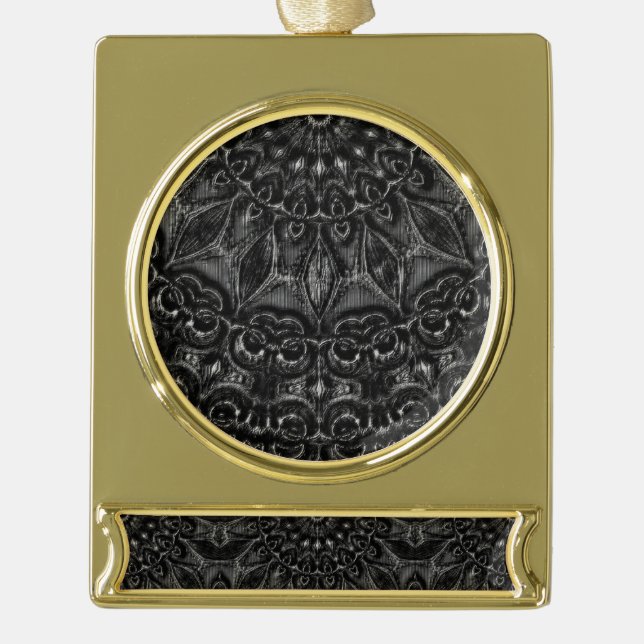 Charcoal Mandala   Gold Plated Banner Ornament (Front)