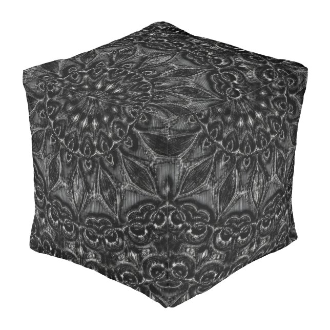 Charcoal Mandala  Pouf (Angled Back)