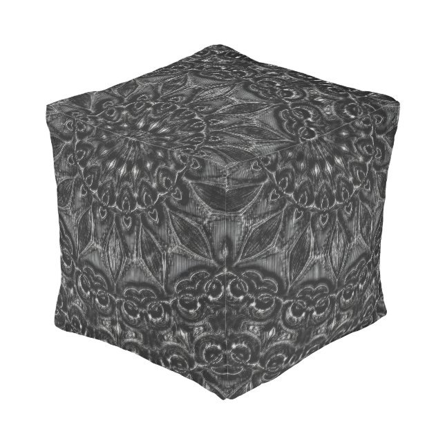 Charcoal Mandala  Pouf (Angled Back)