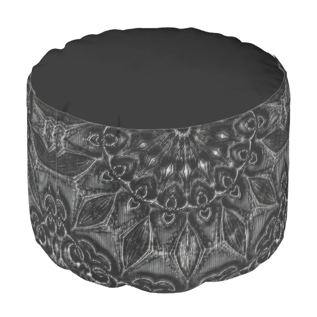 Charcoal Mandala  Pouf (Angled Back)
