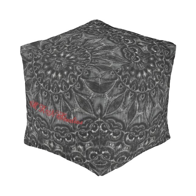 Charcoal Mandala  Pouf (Angled Back)