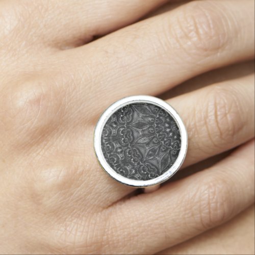 Charcoal Mandala  Ring