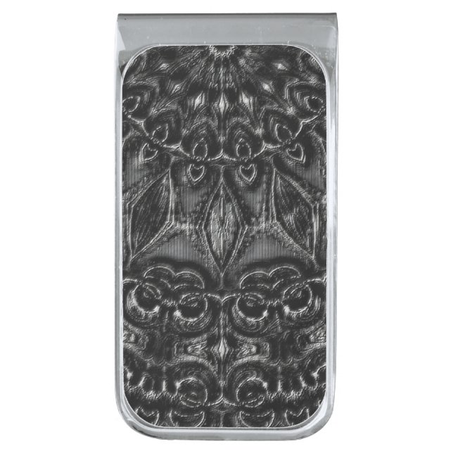 Charcoal Mandala  Silver Finish Money Clip (Front Vertical)