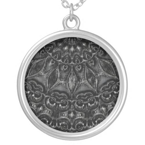 Charcoal Mandala   Silver Plated Necklace