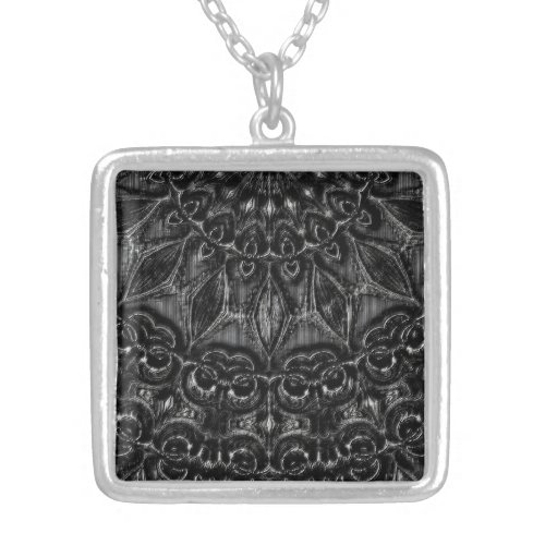 Charcoal Mandala   Silver Plated Necklace