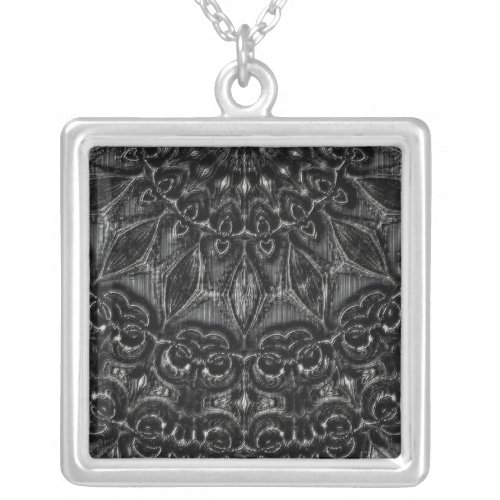 Charcoal Mandala   Silver Plated Necklace