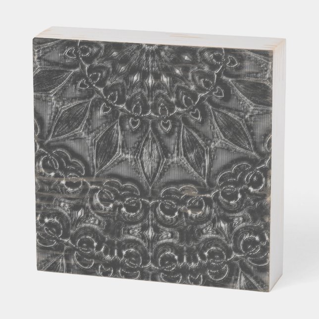 Charcoal Mandala  Wooden Box Sign (Angled Horizontal)