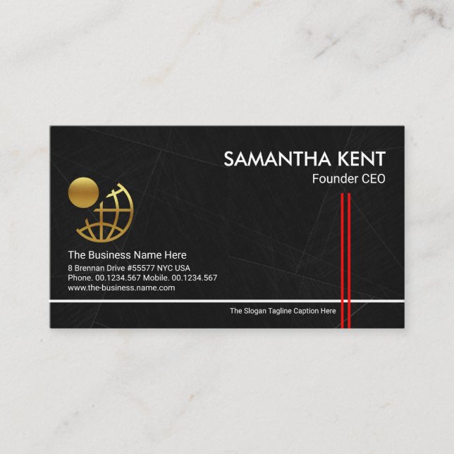 Charcoal Marble Grunge Red Stripes Founder CEO Business Card (Front)