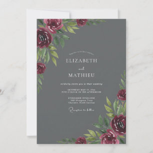 Charcoal Maroon Painted Wedding Invitation