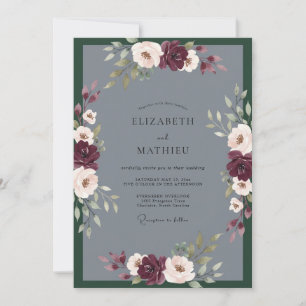 Charcoal Maroon Peony Wedding Invitation