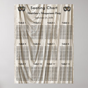 Charcoal Masquerade White Damask 12 Tables Poster