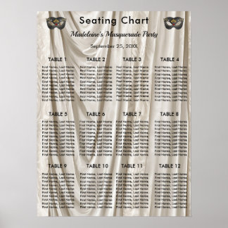 Charcoal Masquerade White Damask 12 Tables Poster