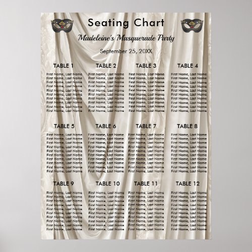 Charcoal Masquerade White Damask 12 Tables Poster