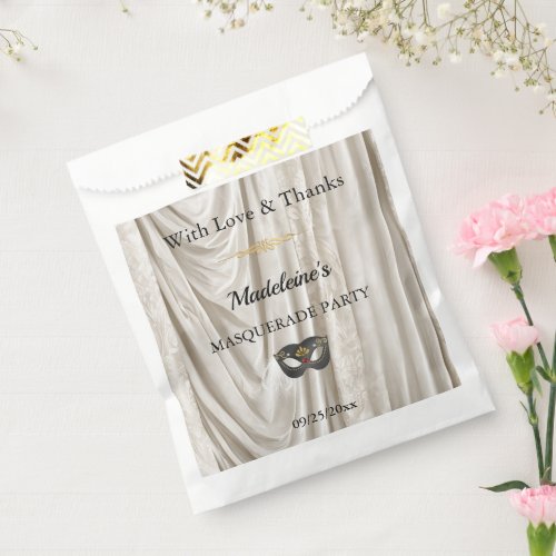 Charcoal Masquerade White Damask Gold Favor Bag