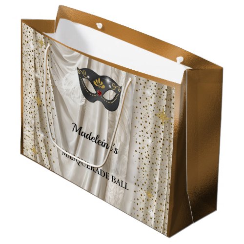 Charcoal Masquerade White Damask Gold Glitter Large Gift Bag