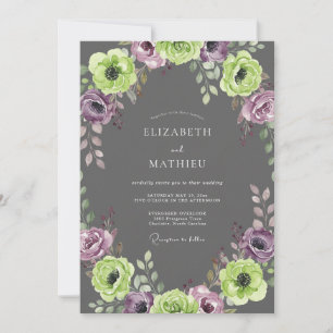 Charcoal Mauve Lime Painted Wedding Invitation