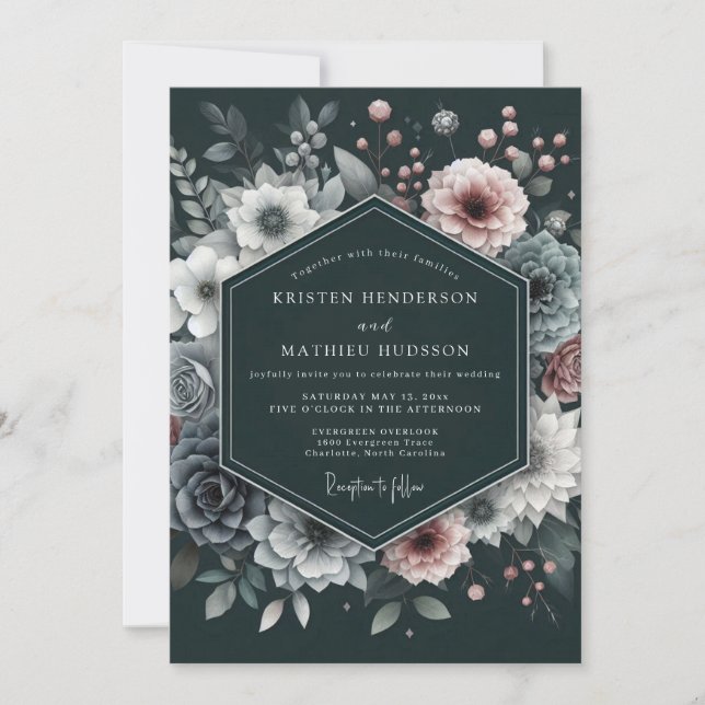 Charcoal Mauve Luminous Bloom Wedding Invitation (Front)