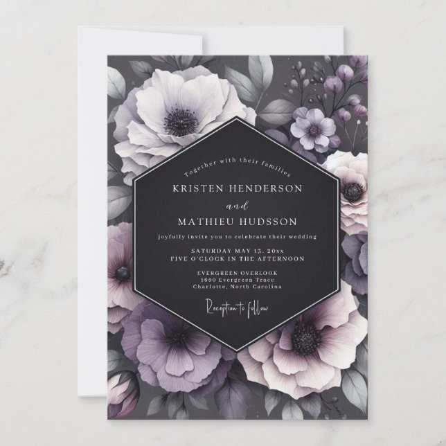 Charcoal Melancholy Anemone Wedding Invitation (Front)