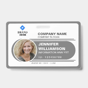 Charcoal Minimalist Business QR Employee Photo ID Badge