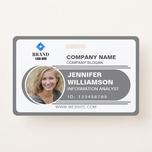 Charcoal Minimalist Business QR Employee Photo ID Badge