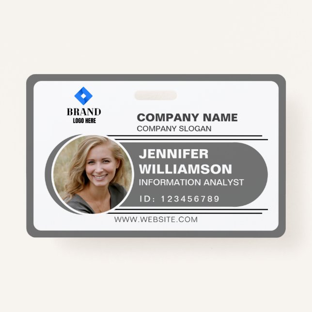 Charcoal Minimalist Business QR Employee Photo ID Badge (Front)