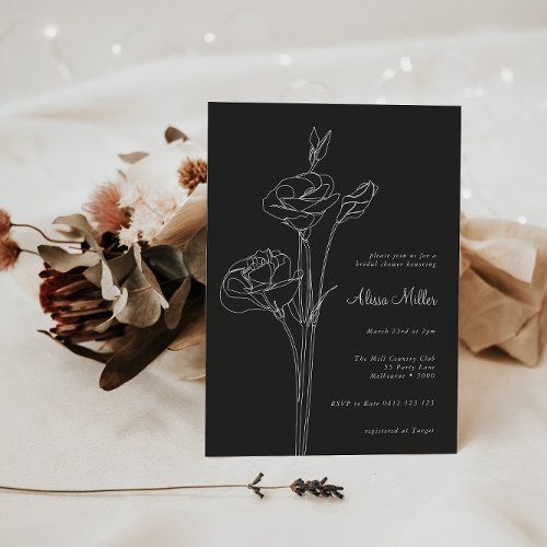 Charcoal Minimalist Line Floral Bridal Shower Invitation