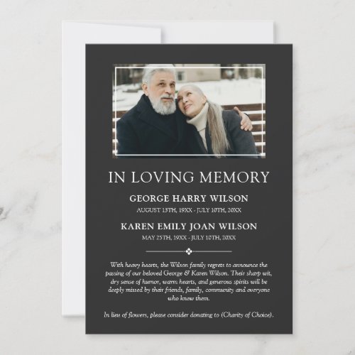 Charcoal Minimalist Photo Double In Loving Memory Announcement