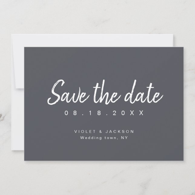 Charcoal minimalist script save the date (Front)