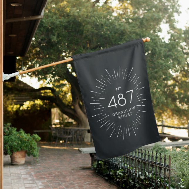 Charcoal | Modern Deco House Number & Street Name House Flag (In SItu)
