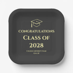 Charcoal Modern Typography Graduation Party Paper Plates