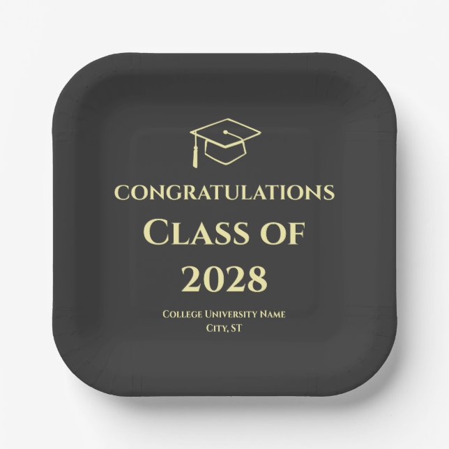 Charcoal Modern Typography Graduation Party Paper Plates (Front)