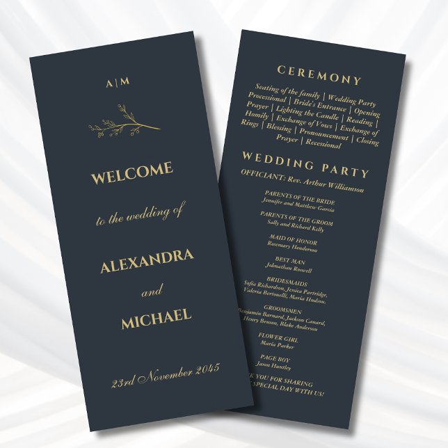 Charcoal Monogram Botanical Minimalist Wedding  Program (Creator Uploaded)