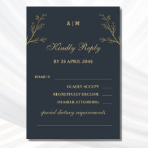 Charcoal Monogram Botanical Wedding RSVP Card