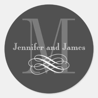 Charcoal Monogram Wedding Logo Stickers