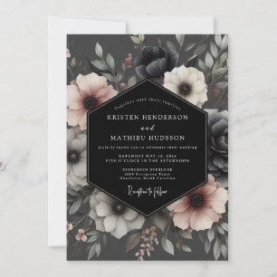 Charcoal Moody Anemone Wedding Invitation
