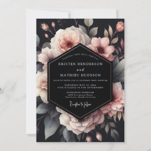 Charcoal Moody Bloom Wedding Invitation