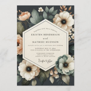 Charcoal Moody Bloom Wedding Invitation