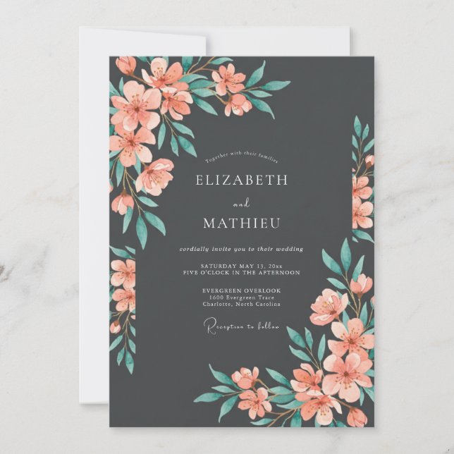 Charcoal Moody Botanical Wedding Invitation (Front)