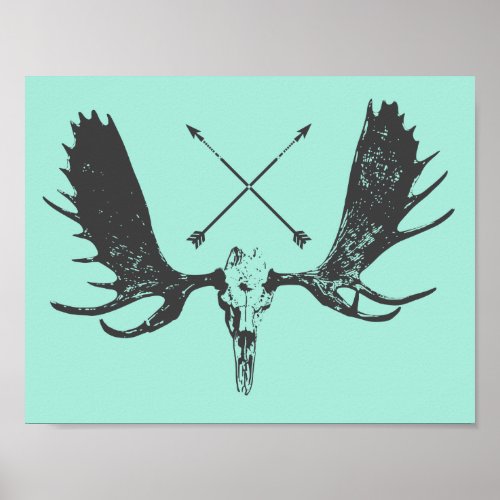 Charcoal Moose Skull Art Hunter  Boho Poster