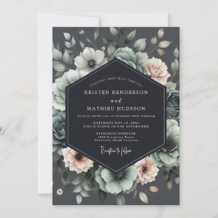 Charcoal Muted Anemone Wedding Invitation