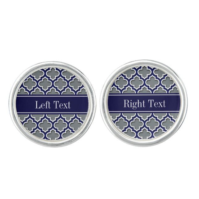 Charcoal Navy Wht Moroccan #5DS Navy Name Monogram Cufflinks (Front)