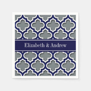 Charcoal Navy Wht Moroccan #5DS Navy Name Monogram Paper Napkins