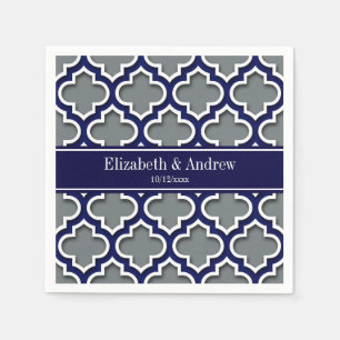 Charcoal Navy Wht Moroccan #5DS Navy Name Monogram Paper Napkins