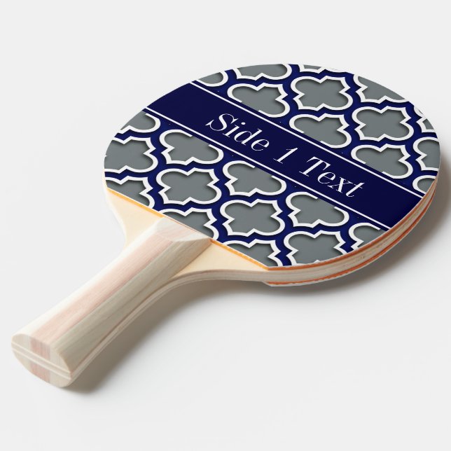 Charcoal Navy Wht Moroccan #5DS Navy Name Monogram Ping Pong Paddle (Front Angle)