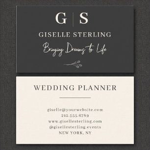 Charcoal Neutral Elegant Minimalist Monogram  Business Card