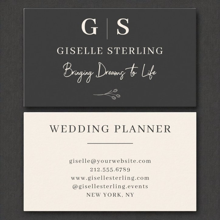 Charcoal Neutral Elegant Minimalist Monogram Business Card